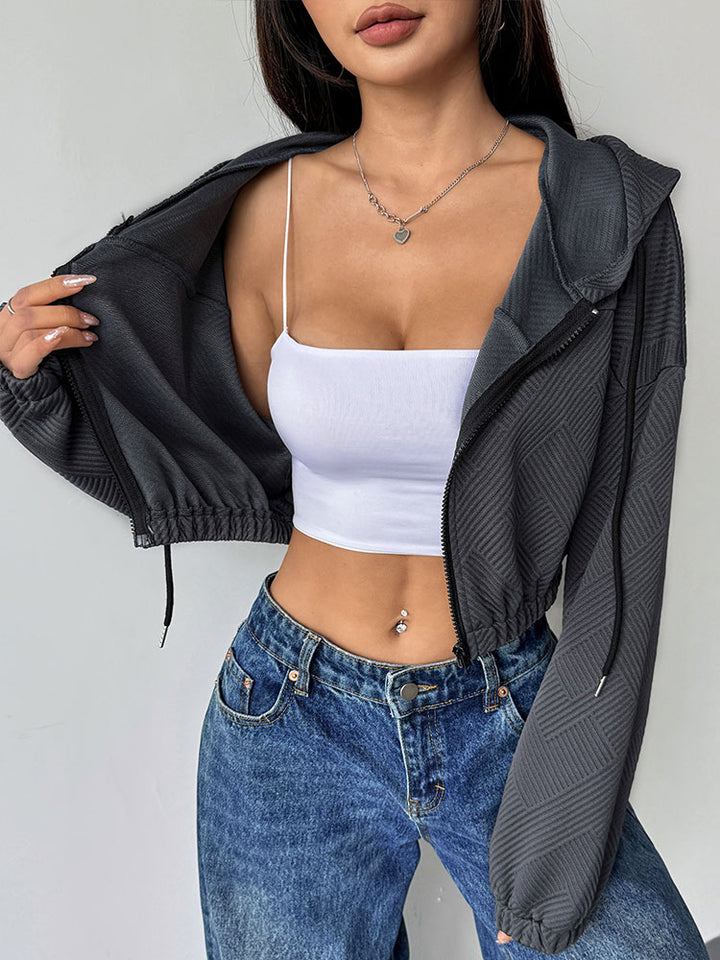 Charcoal Full Sleeve Front Zip Hooded Jacket