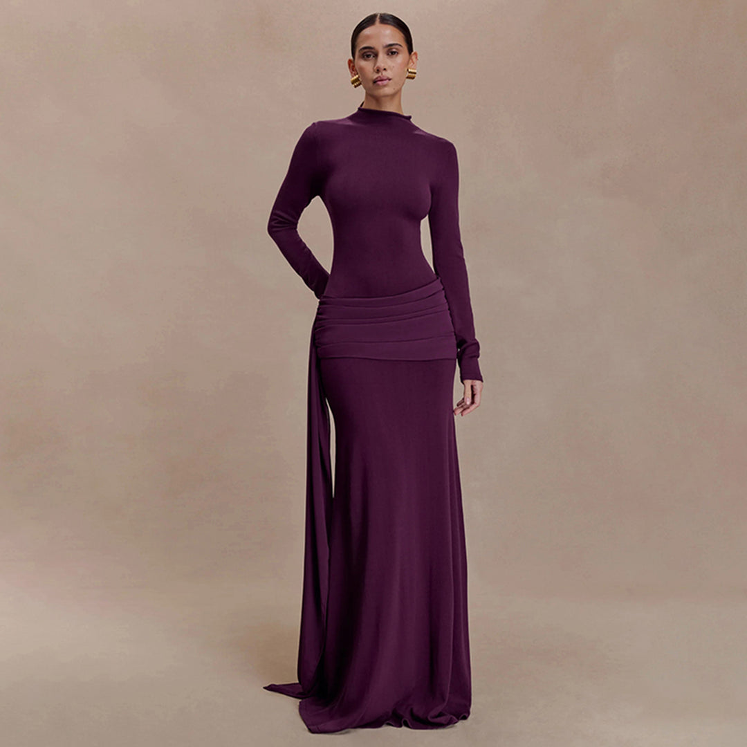 Purple Full Sleeve Waist Draped Dress