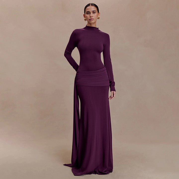 Purple Full Sleeve Waist Draped Dress