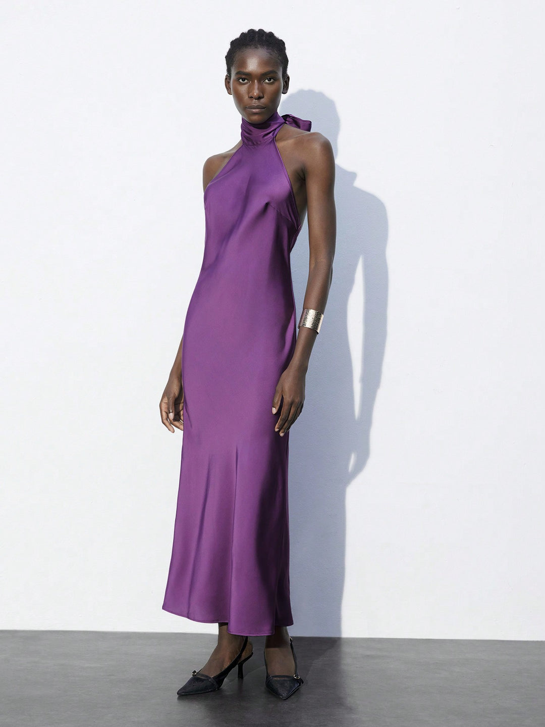 Purple Satin Back Bow Tie Up Maxi