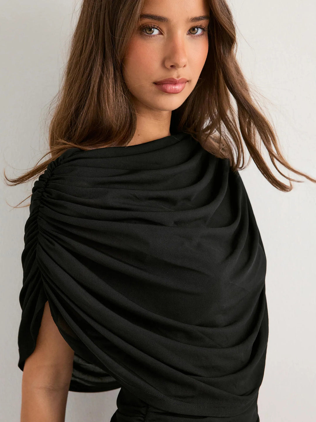 Black Draped Neckline Solid Dress