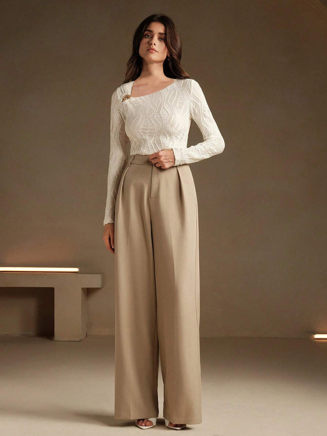 White One Shoulder Asymmetrical Neck Detail Top