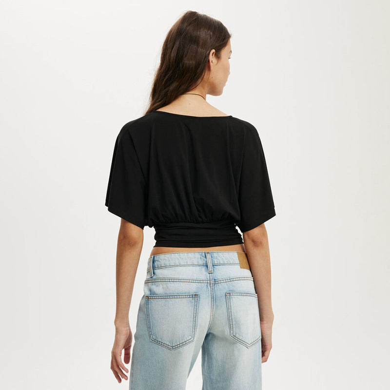 Black Flare Sleeve V Neck Top