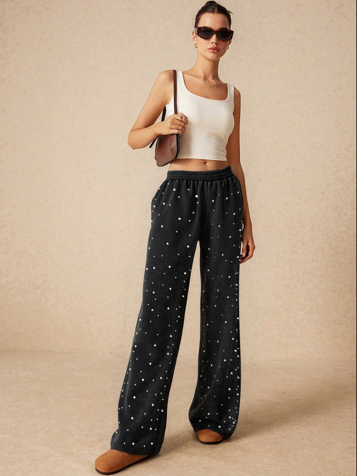 Black Printed Wide Leg Trouser