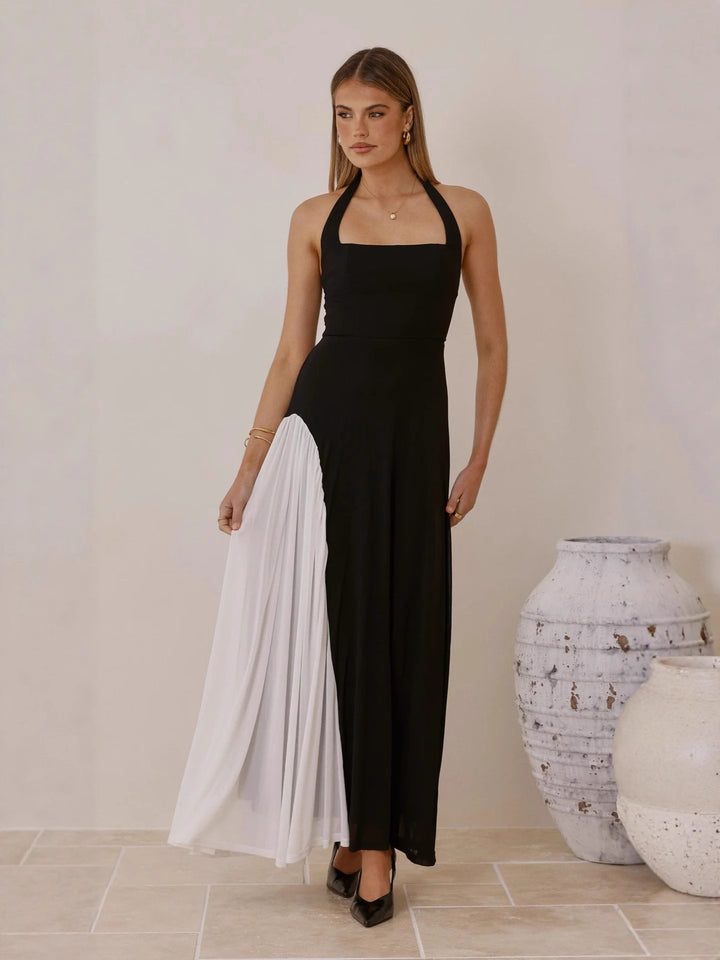 Black Halter Neck Dual Coloured Dress