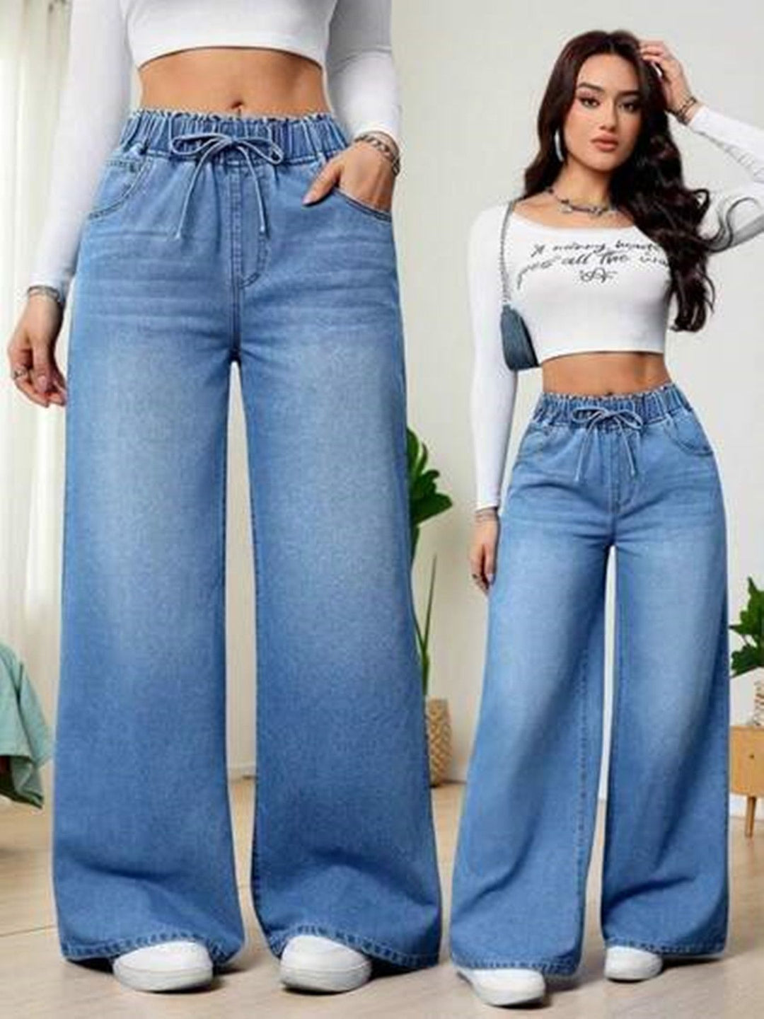 Light Blue High Waist Wide Leg Jeans