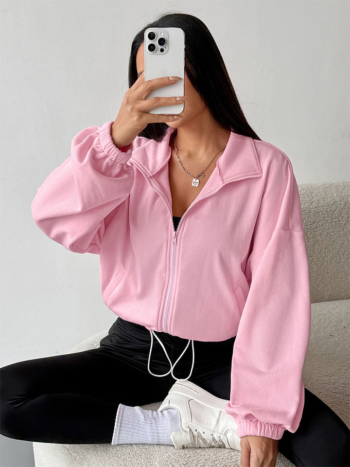 Pink Mock Neck Front Zip Jacket