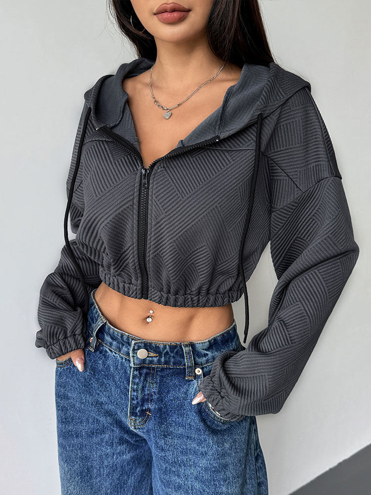 Charcoal Full Sleeve Front Zip Hooded Jacket