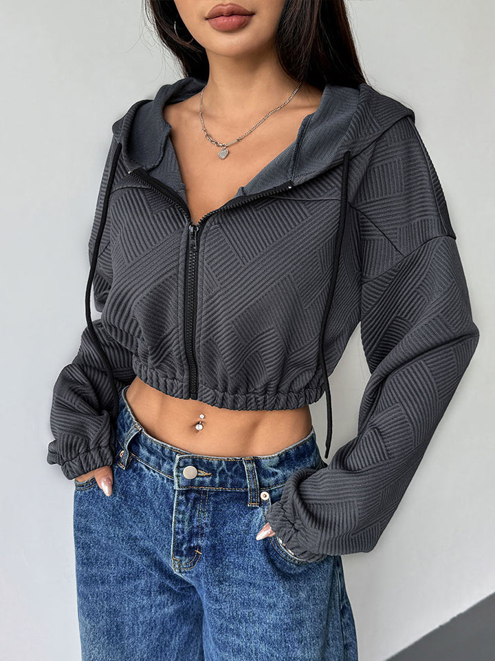 Charcoal Full Sleeve Front Zip Hooded Jacket