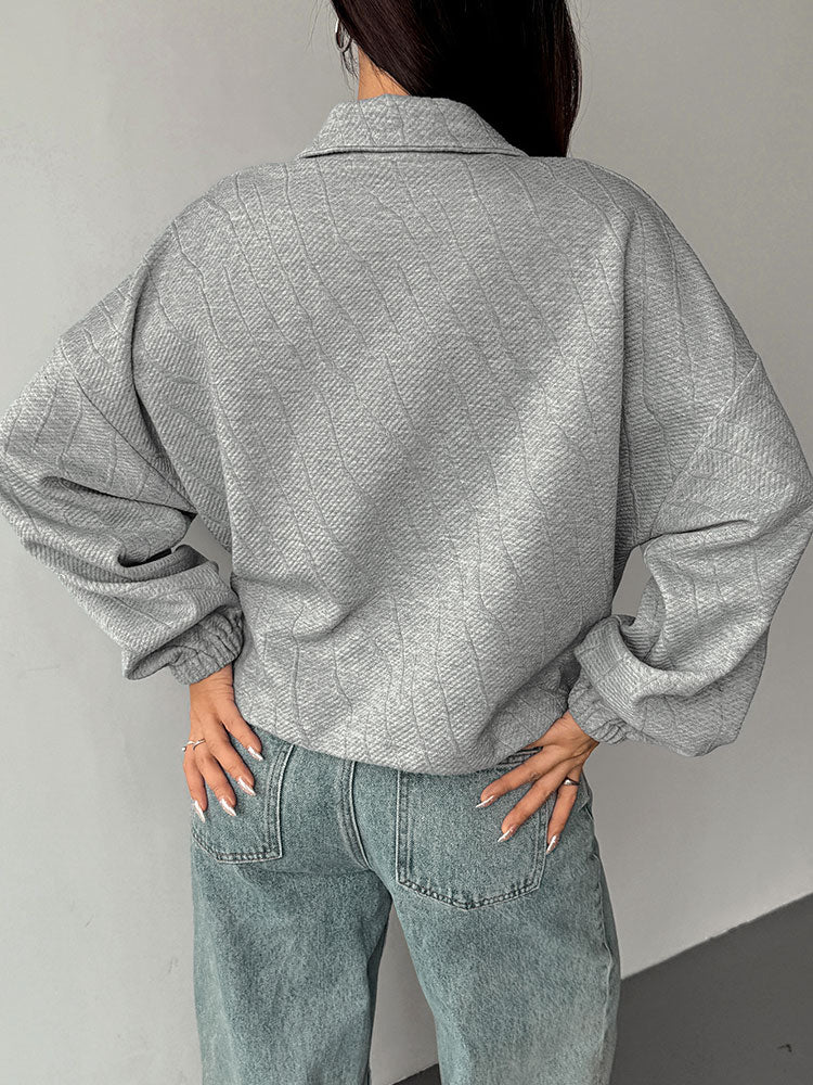 Grey Full Sleeve Collarded Front Zip Jacket
