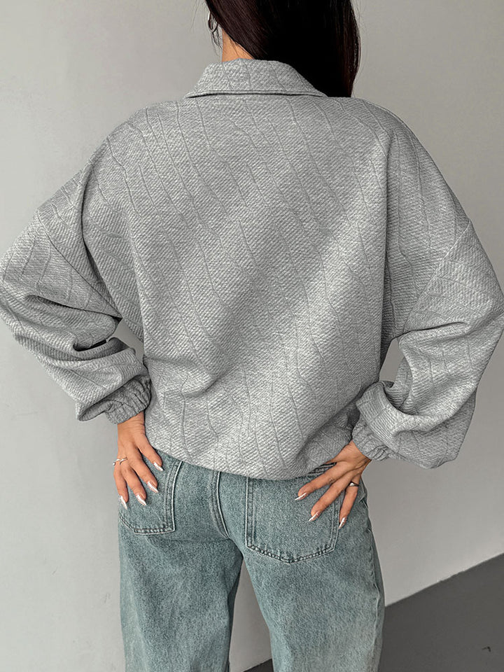 Grey Full Sleeve Collarded Front Zip Jacket