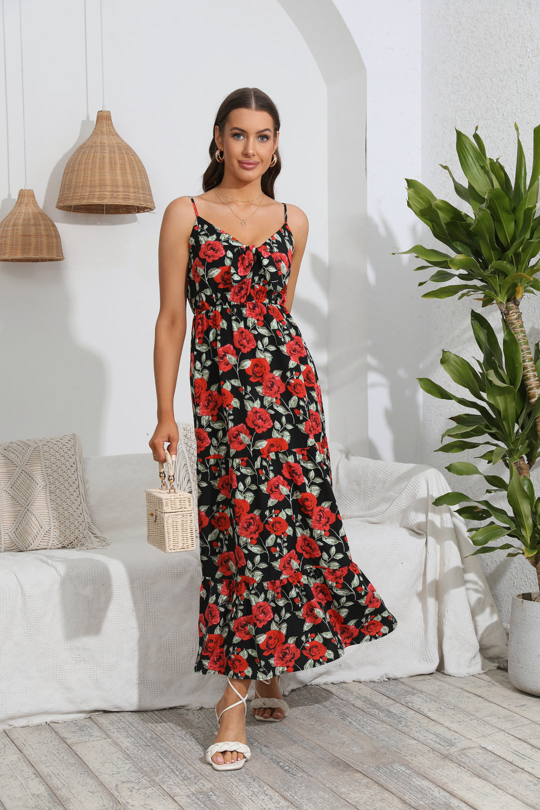 Multi Spaghetti Strap Printed Dress