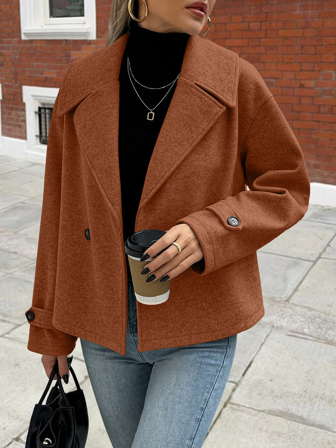 Rust Full Sleeve Stylized Collar Coat