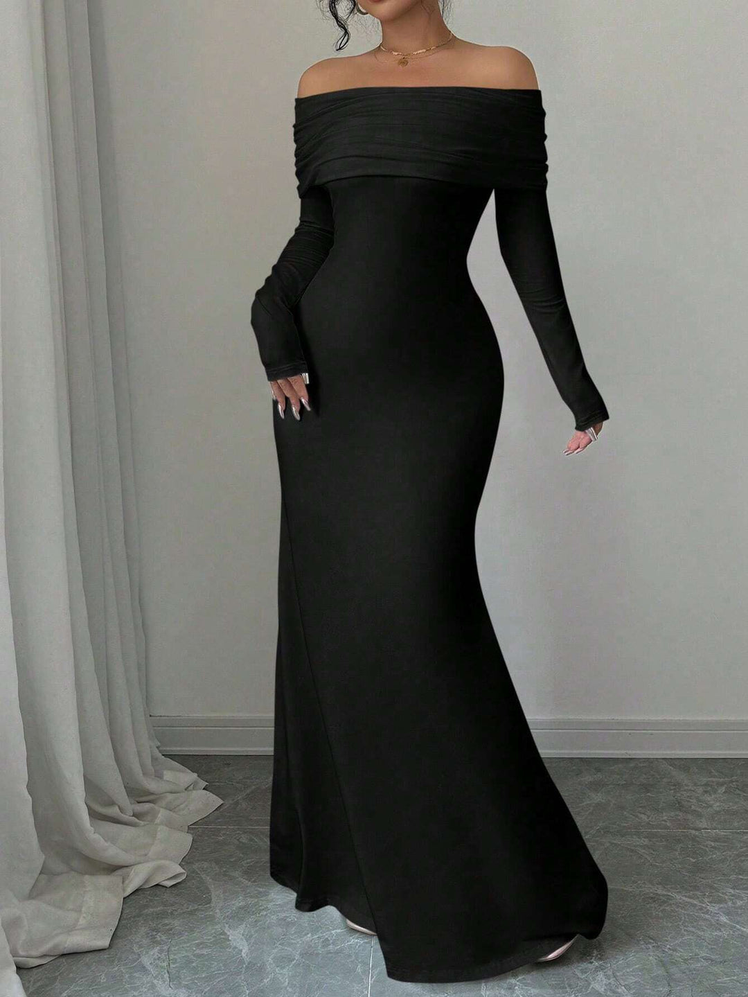 Black Off Shoulder Fitted Dress