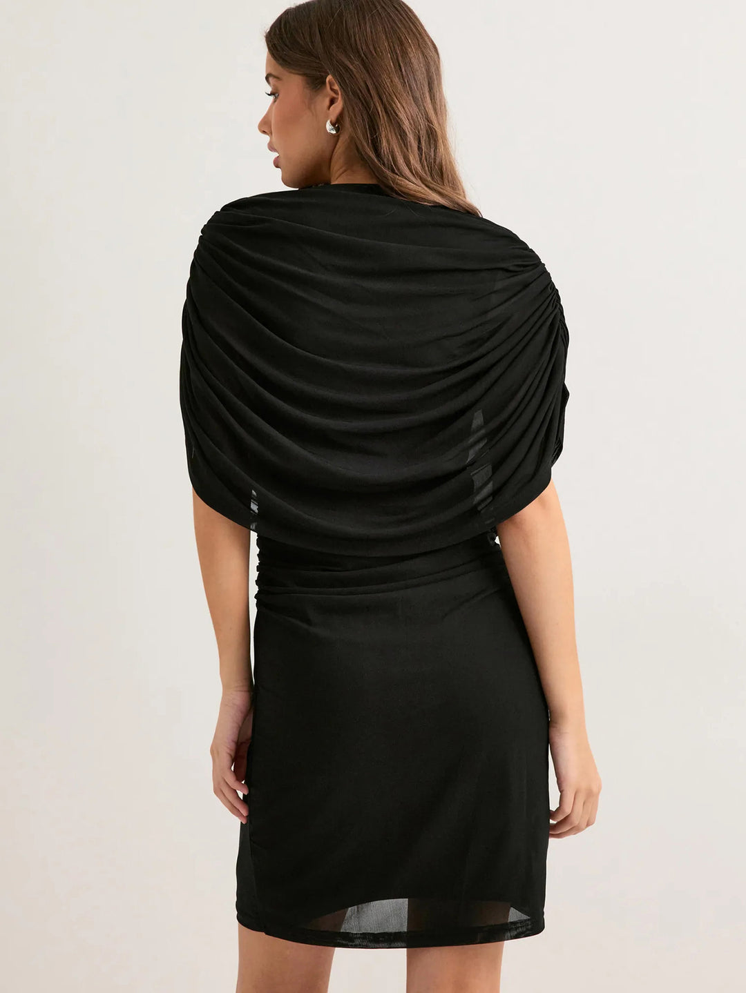 Black Draped Neckline Solid Dress
