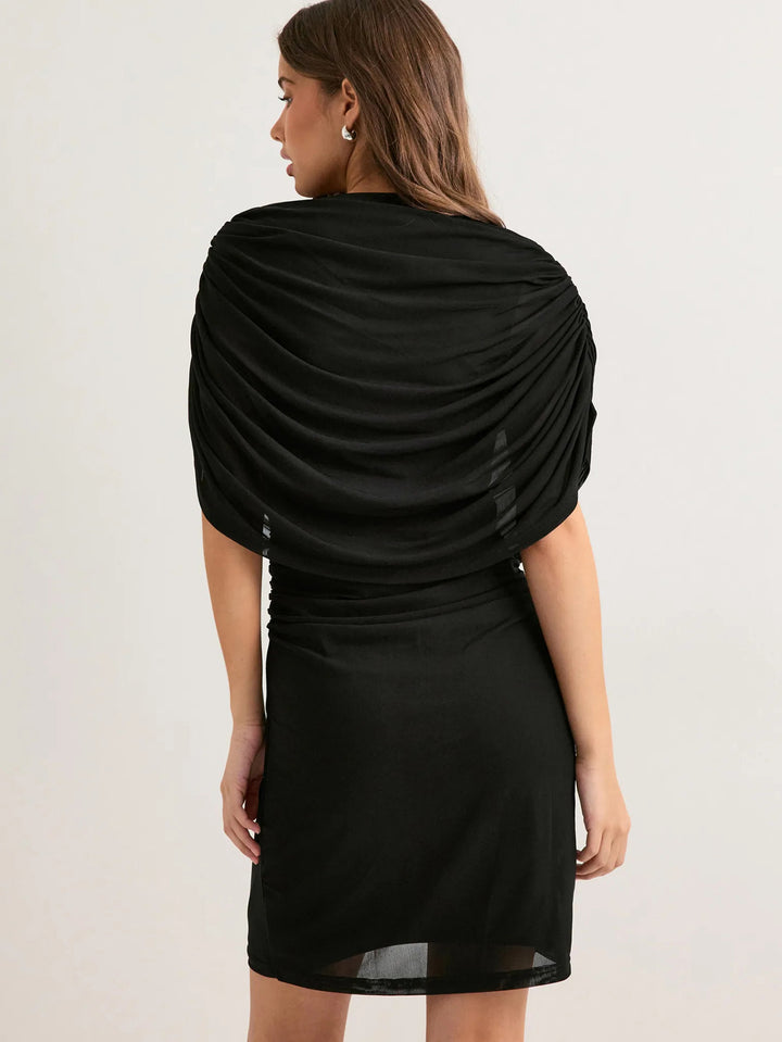 Black Draped Neckline Solid Dress