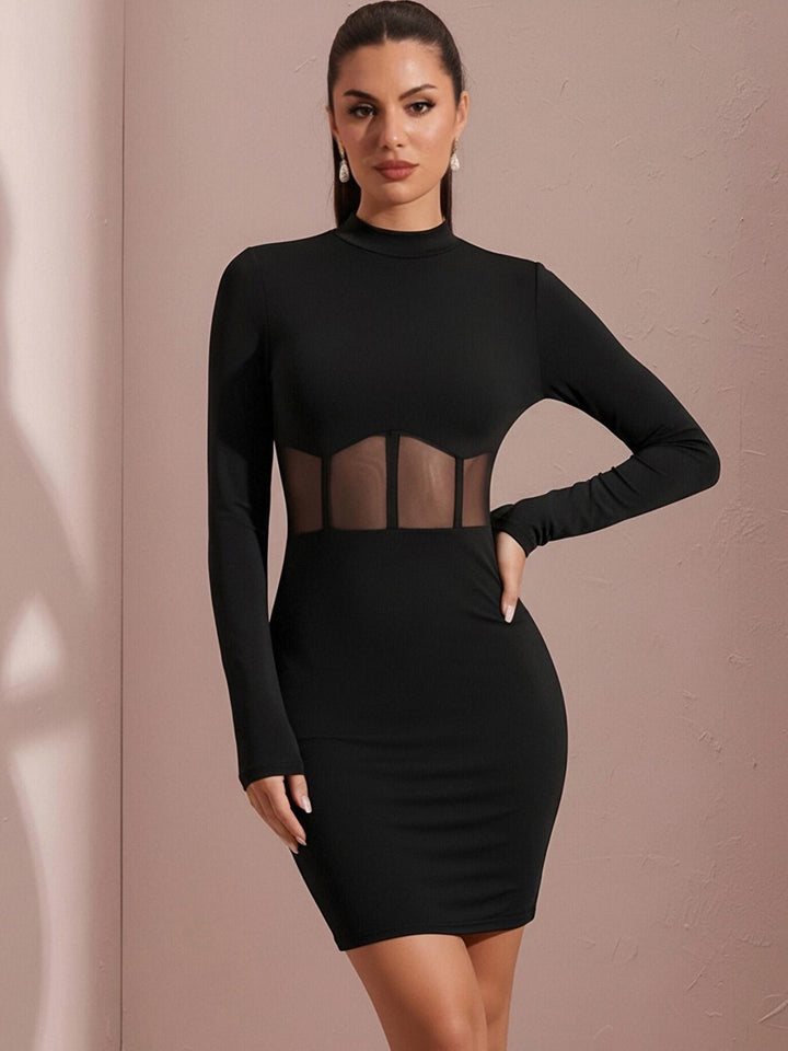 Black Full Sleeve Corset Detail Dress