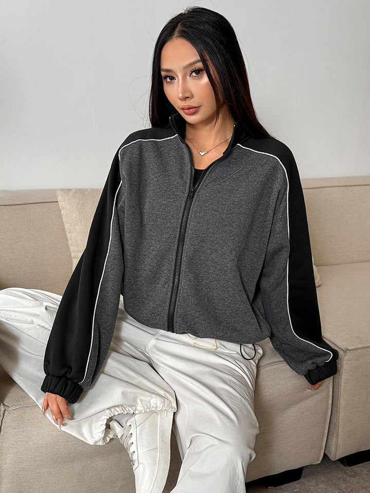 Grey Full Sleeve Contrast Detail Jacket