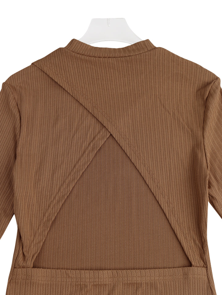 Brown Full Sleeve Back Cut-Out Detail Dress
