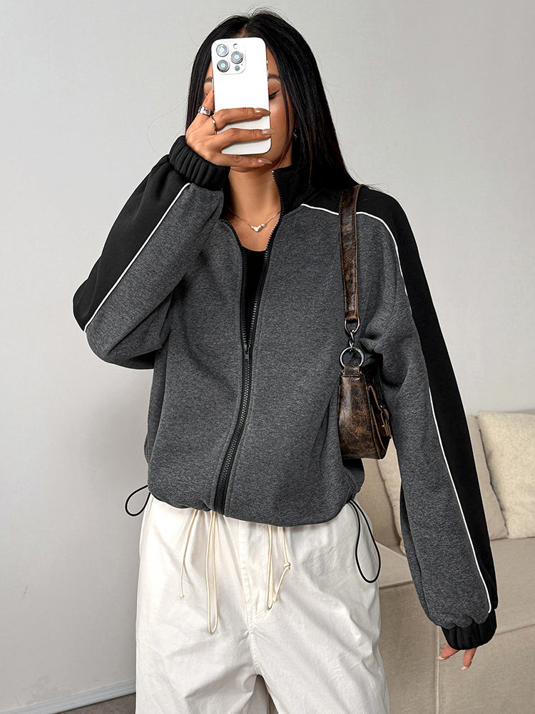 Grey Full Sleeve Contrast Detail Jacket