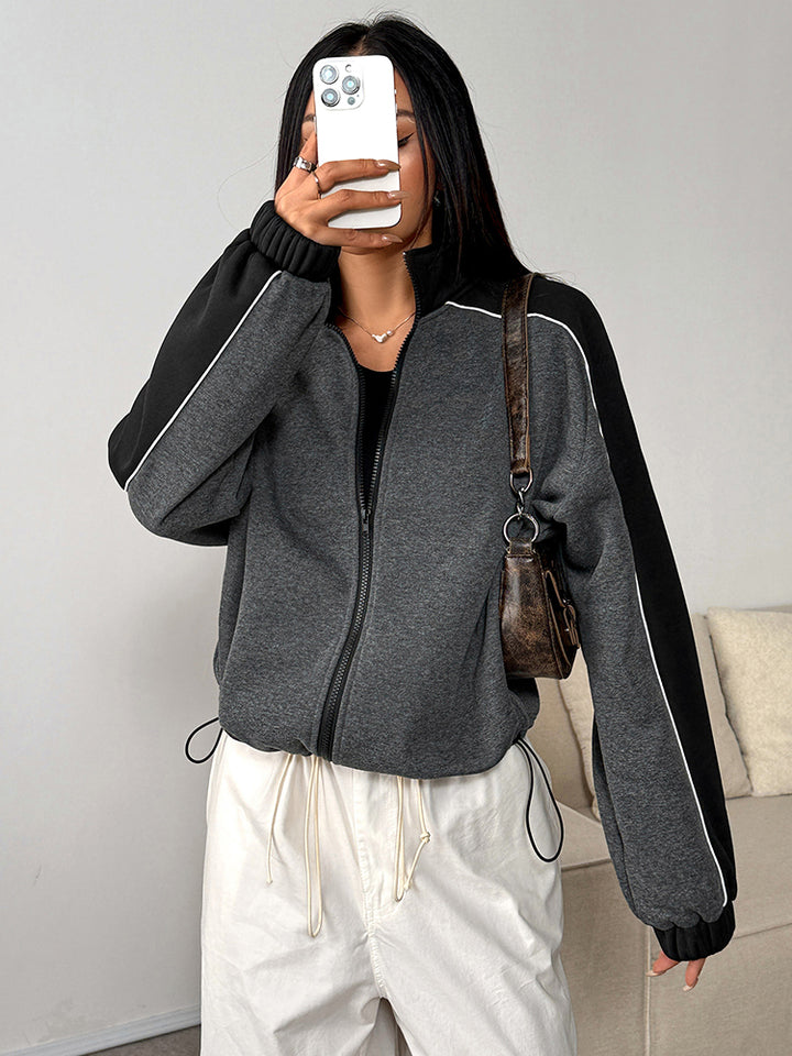 Grey Full Sleeve Contrast Detail Jacket