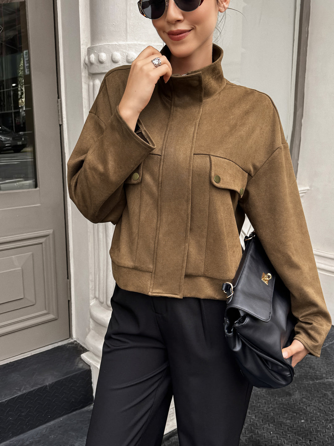 Brown Full Sleeve Front Zip Jacket
