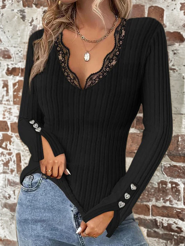 Black Scallop Neckline Fitted Top