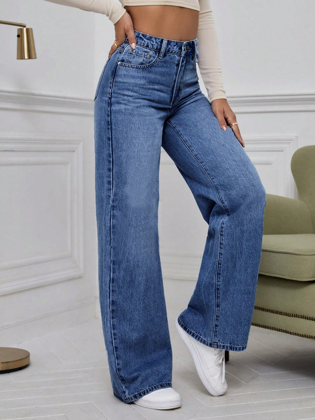 Blue High Waist Wide Leg Pant