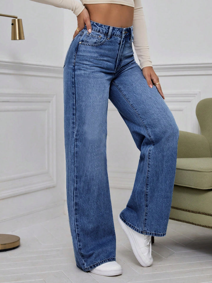 Blue High Waist Wide Leg Pant