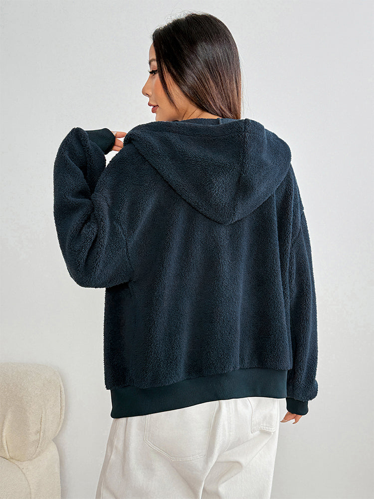Navy Blue Full Sleeve Slouchy Hooded Jacket