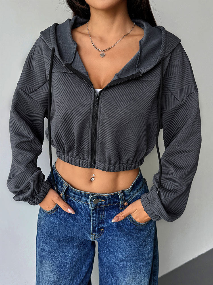Charcoal Full Sleeve Front Zip Hooded Jacket