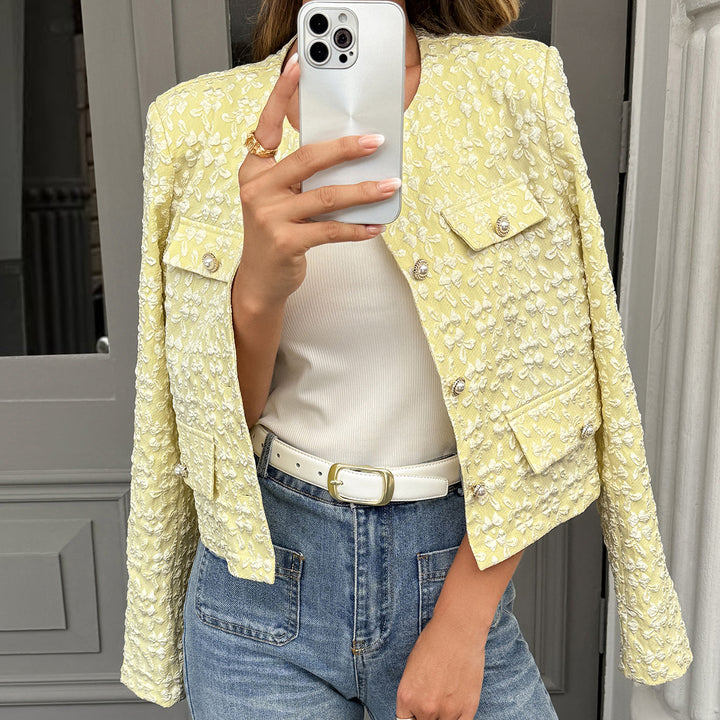 Yellow Full Sleeve Double Pocket Detail Textured Jacket