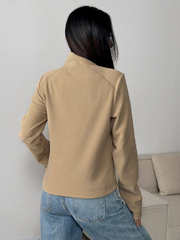 Khaki Full Sleeve Front Zip Collared Jacket
