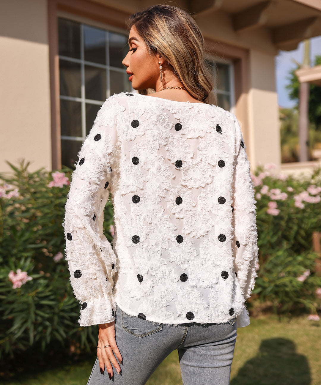 White Bishop Sleeve Textured Top