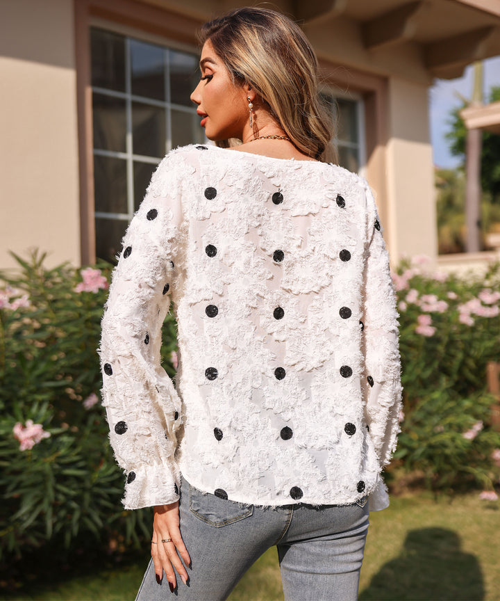 White Bishop Sleeve Textured Top