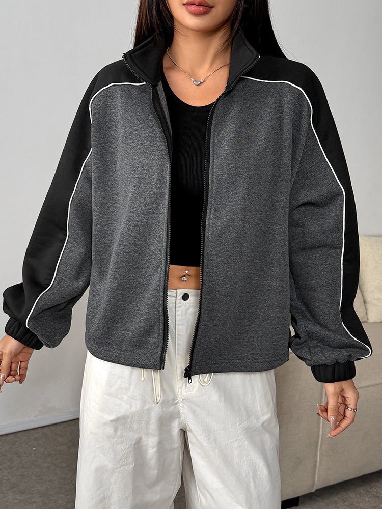 Grey Full Sleeve Contrast Detail Jacket