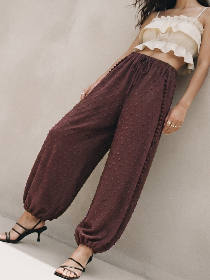 Brown Textured Side Slit Balloon Pant