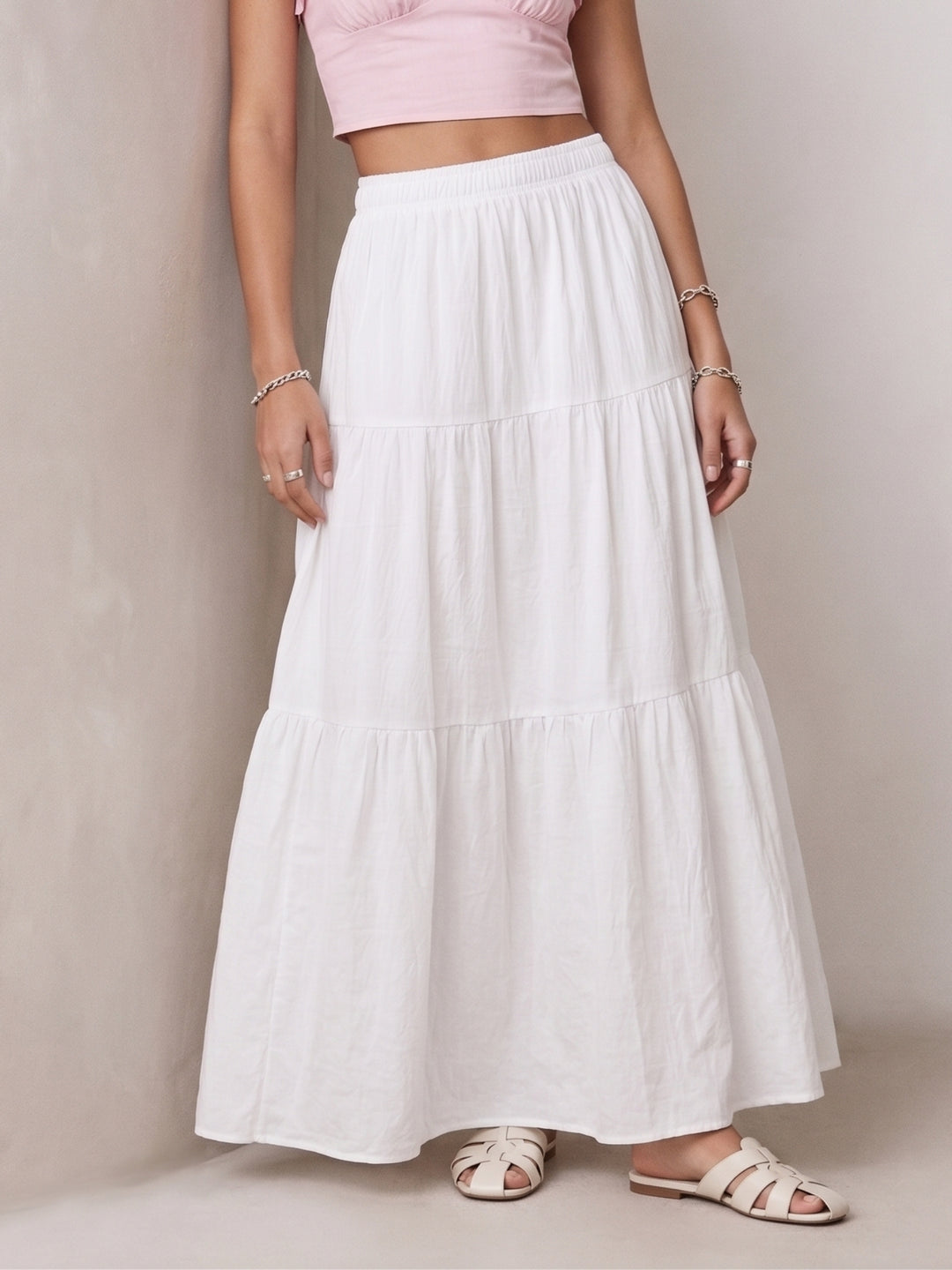 White High Waist Flared Skirts