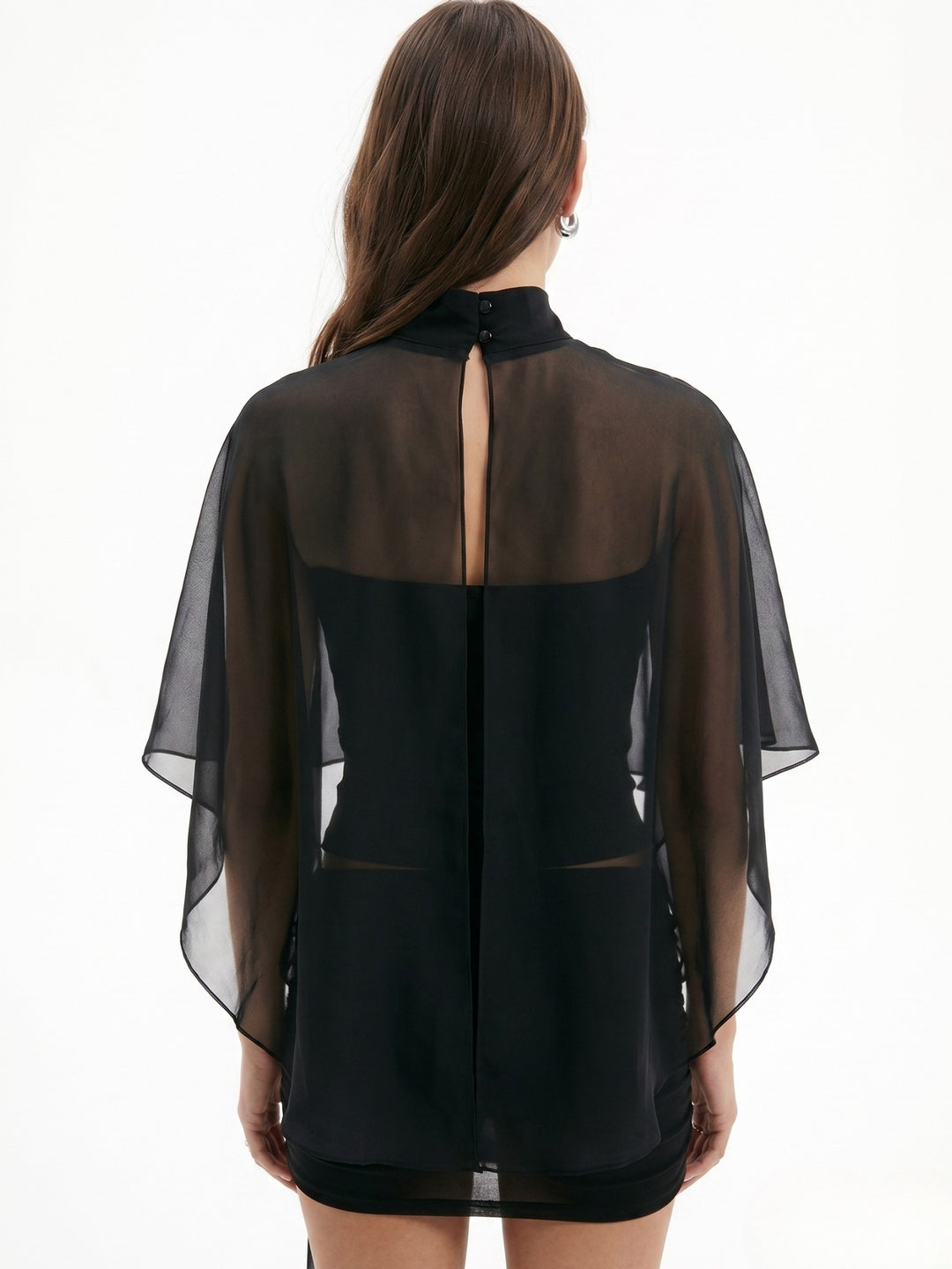 Black Mock Neck Draped Back Open Top