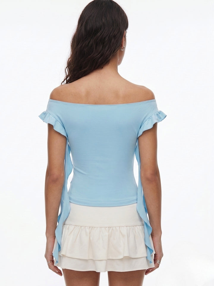 Aqua Ruffle Detail Top