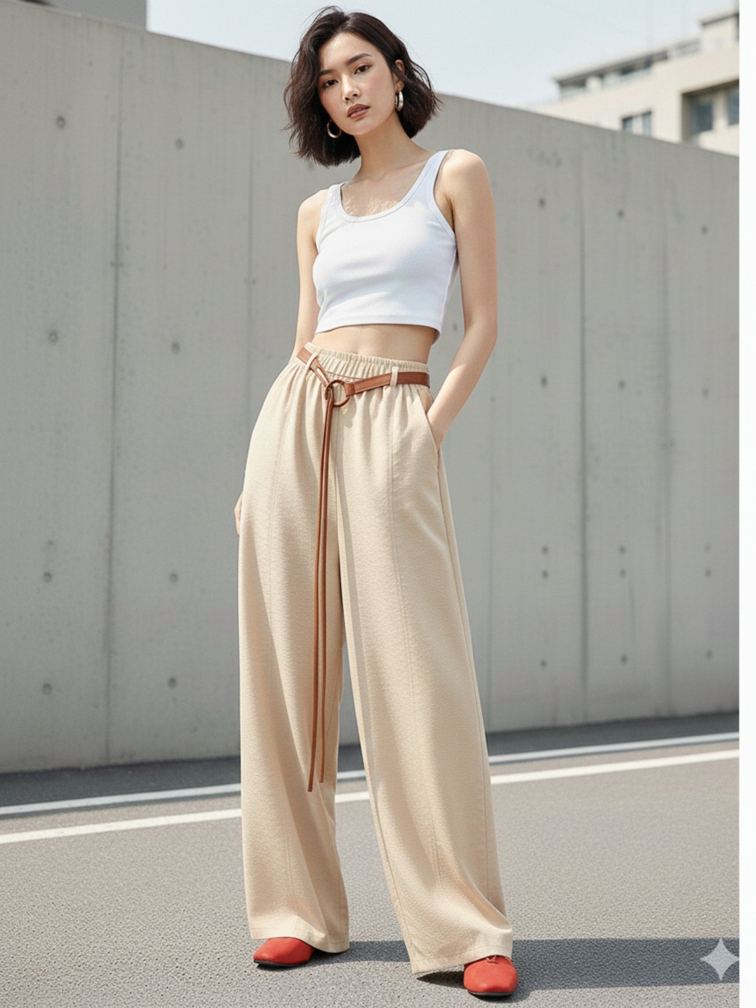 Beige High Waist Barrel Style Sweatpant