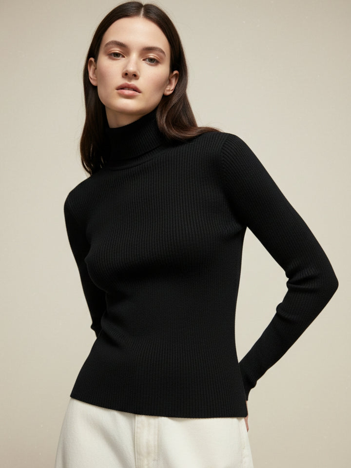 Black Solid Basic Turtle Neck Top