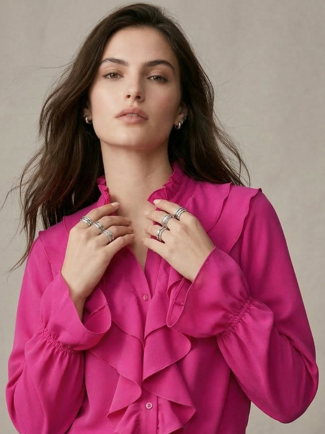 Pink Ruffle Detail Bishop Sleeve Top