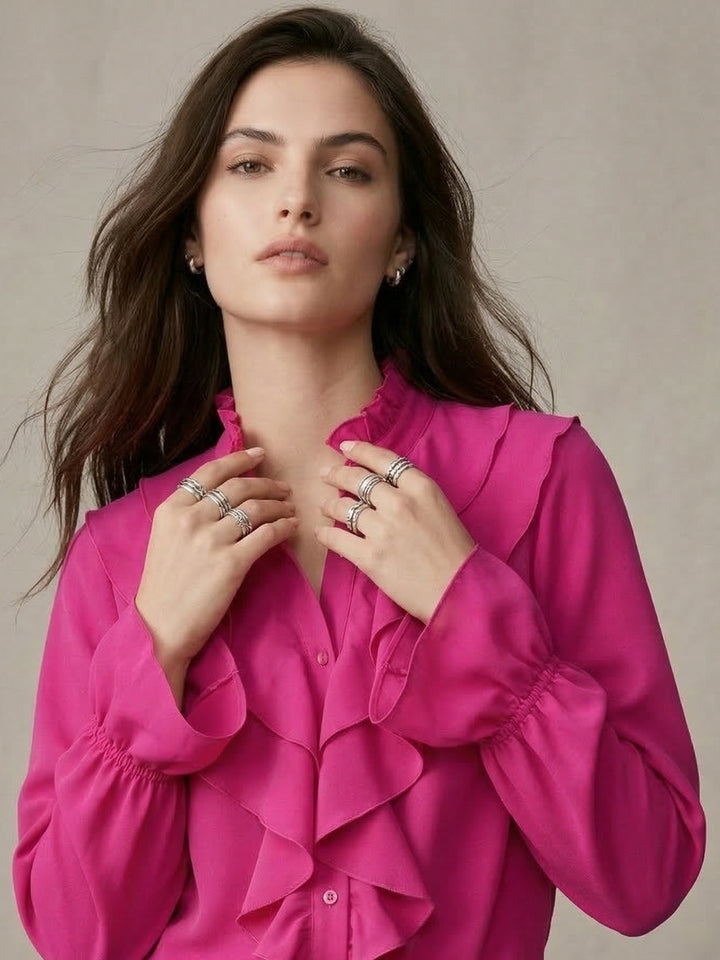 Pink Ruffle Detail Bishop Sleeve Top