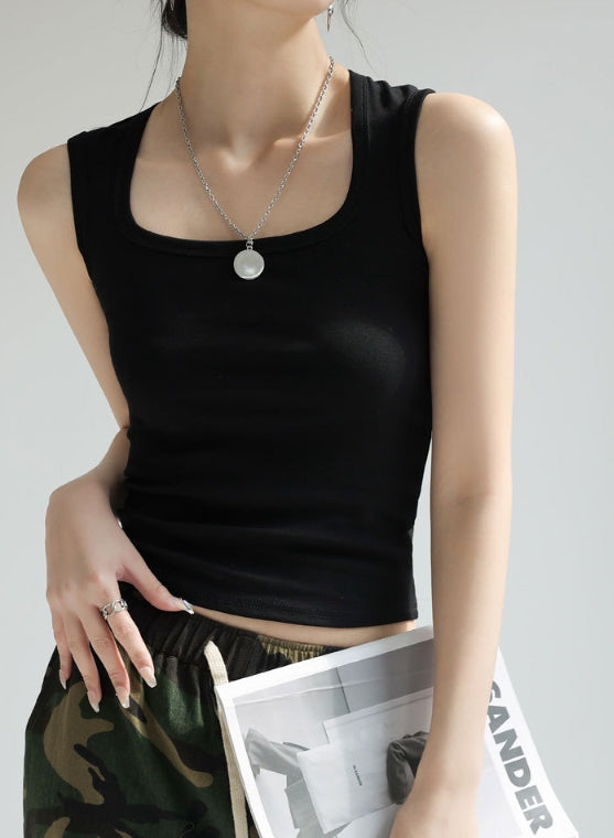 Black Scoop Neck Tank Top