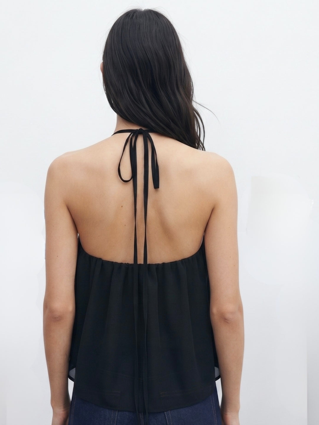 Black Halter Neck Solid Blouse