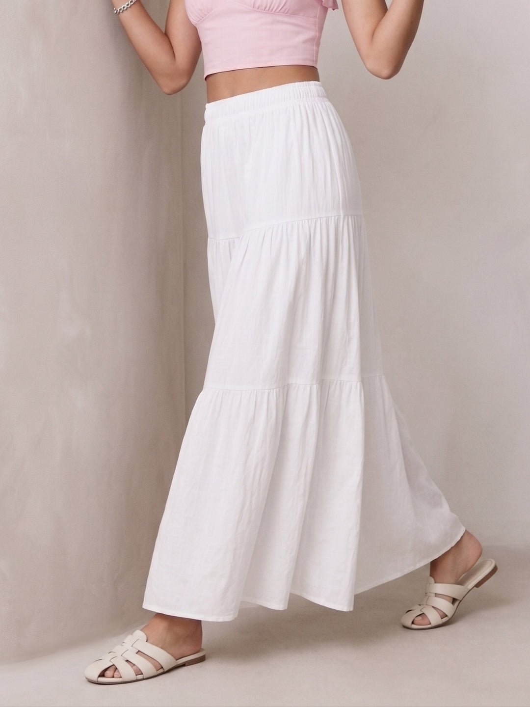 White High Waist Flared Skirts