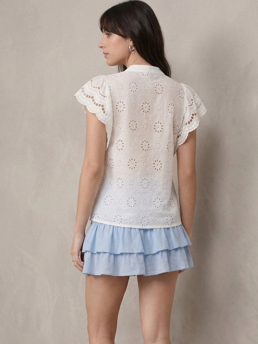 White Schiffli Front Buttoned Top
