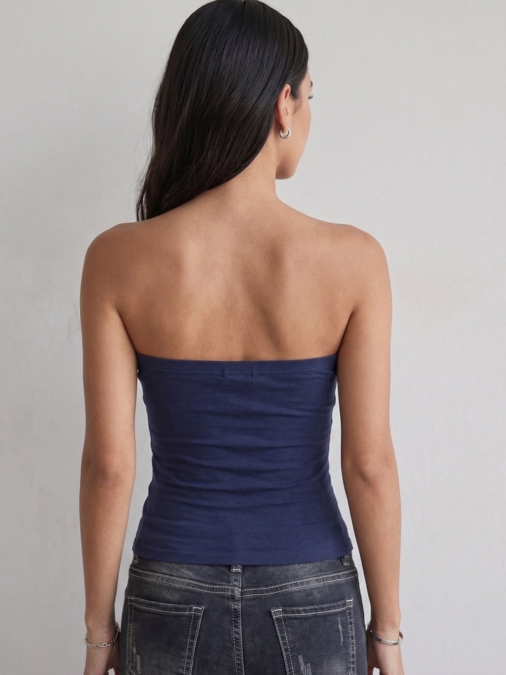 Navy Blue Off Shoulder Fitted Tank