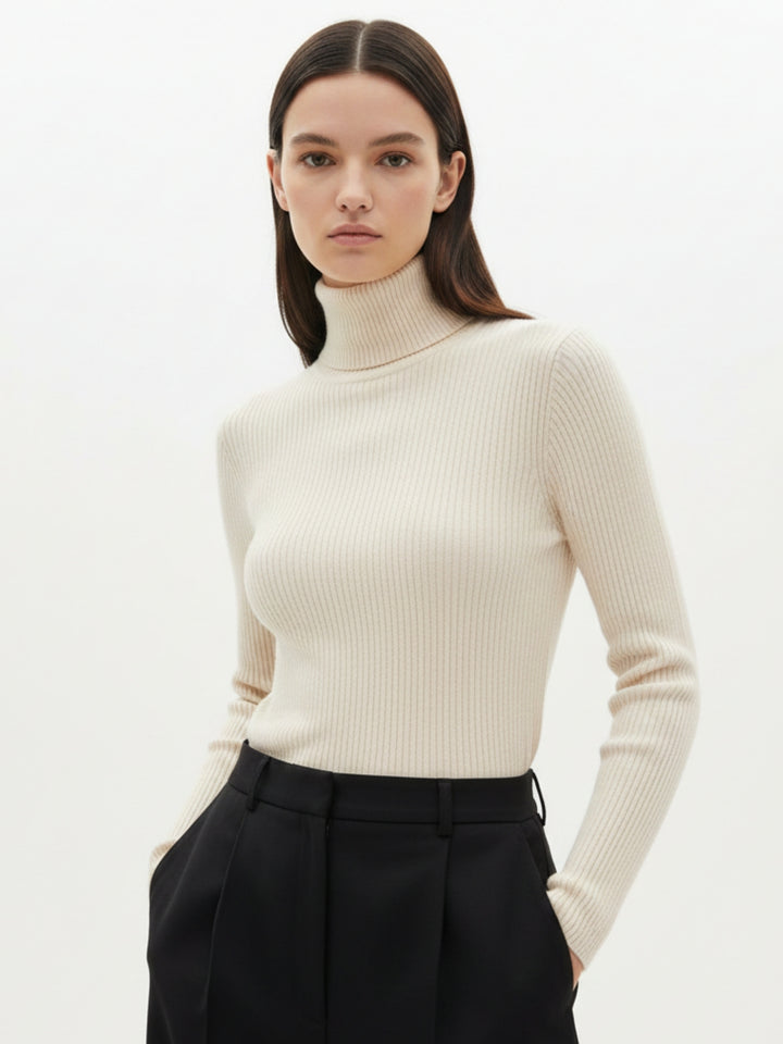 Nude Full Sleeve Turtle Neck Top